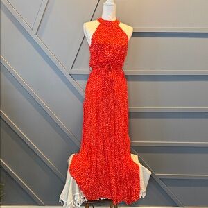 Elegant Red Halter Maxi Dress